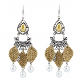 Korean fashion temperament earrings, creative and versatile street shooting, leaf earrings with pearl earrings, aliexpress popular jewelry