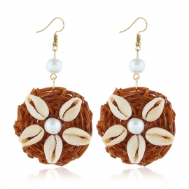 Summer trend new marine style exaggerated woven earrings european and american cross-border vines, straw woven shells and rattan earring