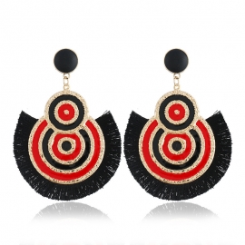 European and american creative exaggerated earrings bohemian retro folk style retro wild fan-shaped long tassel earrings