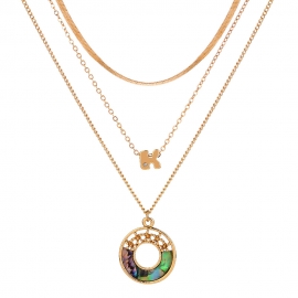 Trend all-match necklace set, colorful abalone shell round alloy with diamond letters multi-layer chain necklace
