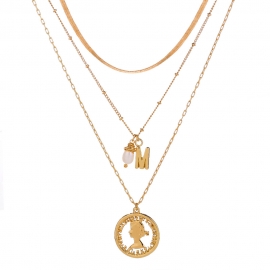 European and american popular retro portrait round alloy letters stacked multi-layer detachable showing temperament clavicle chain necklace