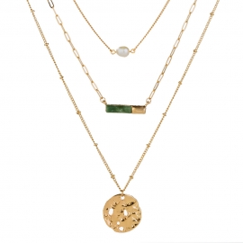 European and american fashion personality green natural stone necklace ins female simple wild metal texture multilayer chain accessories