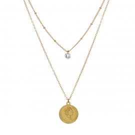 Hot-selling double-layer necklace in europe and america queen elizabeth retro coin double-sided single-hole zirconium diamond pendant card neck female