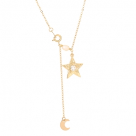 European and american cross-border fashion simple small fresh clavicle chain temperament freshwater pearl star moon wind trend ladies necklace