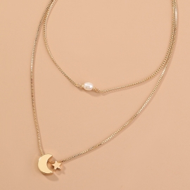 Fashion new necklace female ins cold wind star and moon pendant niche design choker clavicle necklace double layer