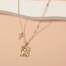 Cross-border hot sale new cross jesus necklace, simple classic metal tag pendant, female clavicle chain