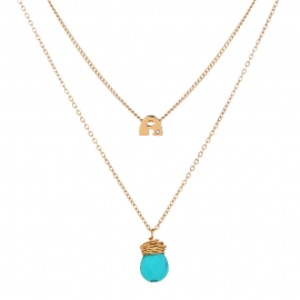 Hot-selling retro jewelry in europe and america, letter with diamond a, natural turquoise water droplets, simple and versatile double-layer necklace