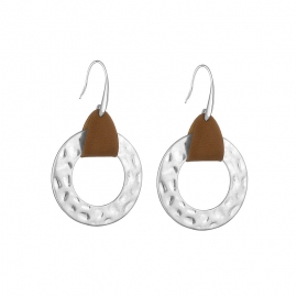 Foreign trade hot sale fashion simple retro trend earrings sandy silver concave-convex round tag leather earrings