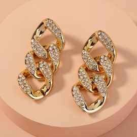 European and american cross-border hot-selling new net celebrity fashion exaggerated earrings, chain metal diamond-studded long earrings