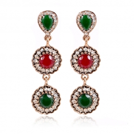 Color-preserving gold with diamond drop earrings round lace earrings female models non-allergic alloy jewelry