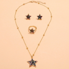European and american fashion trend summer new personality creative set earrings simple retro colored diamond five-pointed star 3-piece set