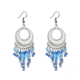 European and american fashion earrings, round tassel rice beads earrings jewelry, bohemian ethnic retro earrings wholesale