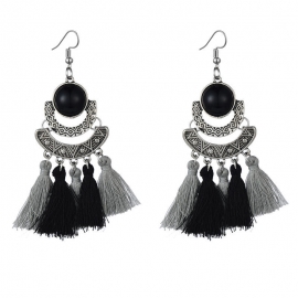 Bohemian ethnic style earrings, alloy chain pendants, colorful feathers, hairy tassels, female long earrings, wholesale jewelry