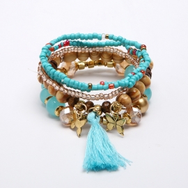 European and american vintage bohemian bracelet, multi-layer wooden bead pendant, butterfly tassel bracelet, hot on amazon