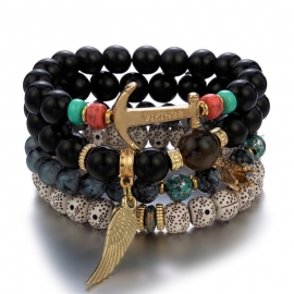 European and american handmade beaded bohemian ethnic style multi-layer bracelet temperament anchor wings crown bracelet hand jewelry