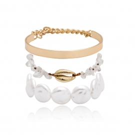 Personalized creative ring all-match jewelry female temperament pearl shell rough stone set bracelet