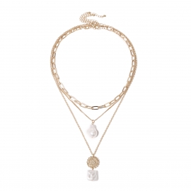 European and american cross-border jewelry, multi-layer fashion imitation pearl pendant necklace women, foreign trade temperament all-match golden sweater chain