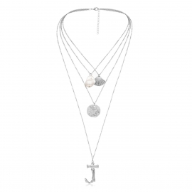 European and american cross-border jewelry, personalized special-shaped pearl simple necklace, female letter scallop multi-layer pendant stacking necklace