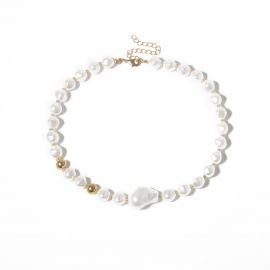 European and american cross-border jewelry, personalized metal irregular handmade necklace, creative special-shaped pearl geometric single-layer necklace