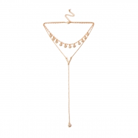 European and american cross-border jewelry fashion simple double-layer wild item accessories flashing diamond tassel pendant trendy tip goods necklace women