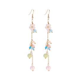 Long exaggerated shell flower stone earring earrings female european and american face thin holiday style earrings trend