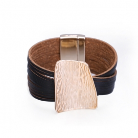 Explosive european and american fashion multilayer cross minimalist geometric stone pattern iron sheet wide edge leather bracelet