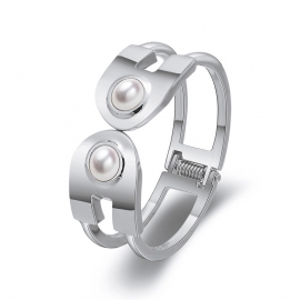 Minimalist womens jewelry minimalist line i-shaped hollow bangle u-shaped pearl double-head opening gold plated bracelet wholesale