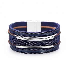 Multi-circle bracelet european and american fashion chain copper tube multilayer leather magnet buckle wide-brimmed bracelet explosive bracelet