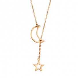 Japan and south korea cross-border jewelry simple and versatile hollow five-pointed star moon pendant necklace