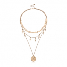European and american cross-border hot-selling jewelry fashion retro style disc lightning pendant disc chain multilayer necklace