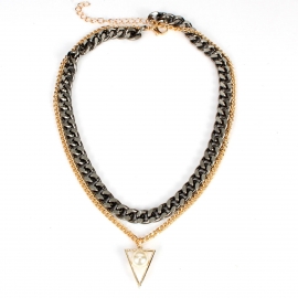 Fashion new trend line ladies hollow triangle imitation pearl pendant double chain necklace