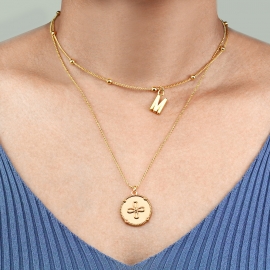 Popular and simple cross-border necklace ladies letter m round brand pendant double necklace