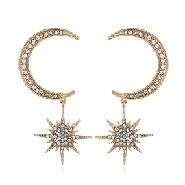 Creative fashion bohemian ethnic style hot selling earrings european and american exaggerated alloy full diamond star and moon stitching earrings