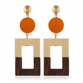 Cross-border jewelry new geometric wood earrings amazon hot sale european and american style fashion stitching color wood earrings women