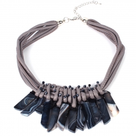 European and american big-name high-end cross-border jewelry natural agate stone fashion leather rope necklace womens new accessories