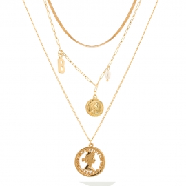 European and american retro 26-letter roman round portrait suit multi-layer necklace fashion street shooting trend detachable jewelry