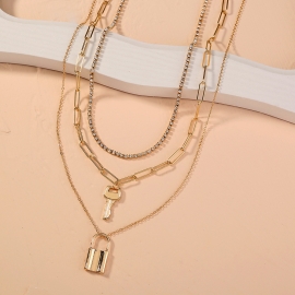 European and american cross-border jewelry street style punk style geometric fashion lock necklace retro key lock pendant necklace