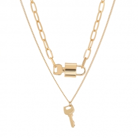 European and american cross-border trend clavicle chain temperament necklace punk style personality fashion metal lock key double necklace