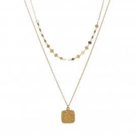 European and american simple style ladies multi-layer necklace 18k gold square metal pendant necklace clavicle chain factory wholesale