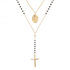 European and american new style simple temperament black crystal chain y-shaped tassel cross pendant necklace clavicle chain wholesale