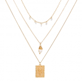 European and american hot-selling jewelry fashion simple wild street shooting golden chain natural rice beads square rose multi-layer necklace