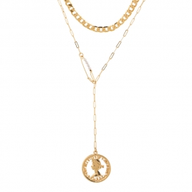 European and american vintage round brand hollow portrait pendant tassel necklace fashion personality double-layer pin necklace