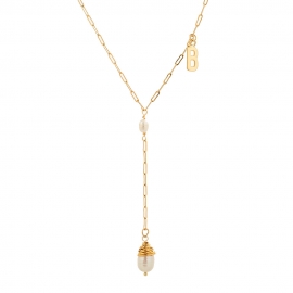 Natural pearl pendant letter b necklace female ins cold wind simple clavicle chain metal wild net red necklace