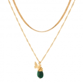 Hot-selling elegant jewelry in europe and america, original handmade delicate butterfly green natural stone pendant multi-layer necklace