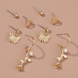 European and american cross-border new hot-selling combination set earrings simple retro trend cold wind butterfly flower earrings