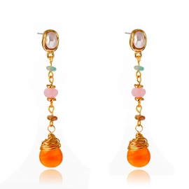 Retro fresh simple wild exquisite pure white pearl earrings long tassel orange natural stone earrings jewelry female