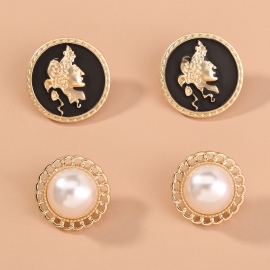 European and american roman retro pop earrings, simple fashion portrait, retro temperament pearl earrings set earrings