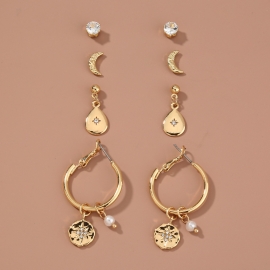 European and american cross-border hot-selling combination set of ornaments simple and versatile star and moon rhinestone earrings earrings
