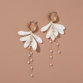 C-shaped ear hooks colorful pearl white petal earrings bohemian tassel elegant fairy long earrings female
