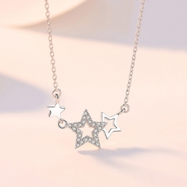 Small fresh starry sky necklace fashion ladies korean version pentagram clavicle chain pendant copper with gold electroplated finished necklace and zircon pendant